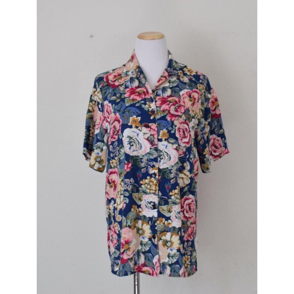 Vintage 90s Floral Rayon Blouse‎ | size M - Picture 3 of 10